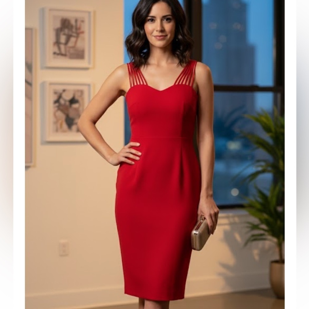 ELIE TAHARI GLOSSY RED DRESS - Picture 12 of 12